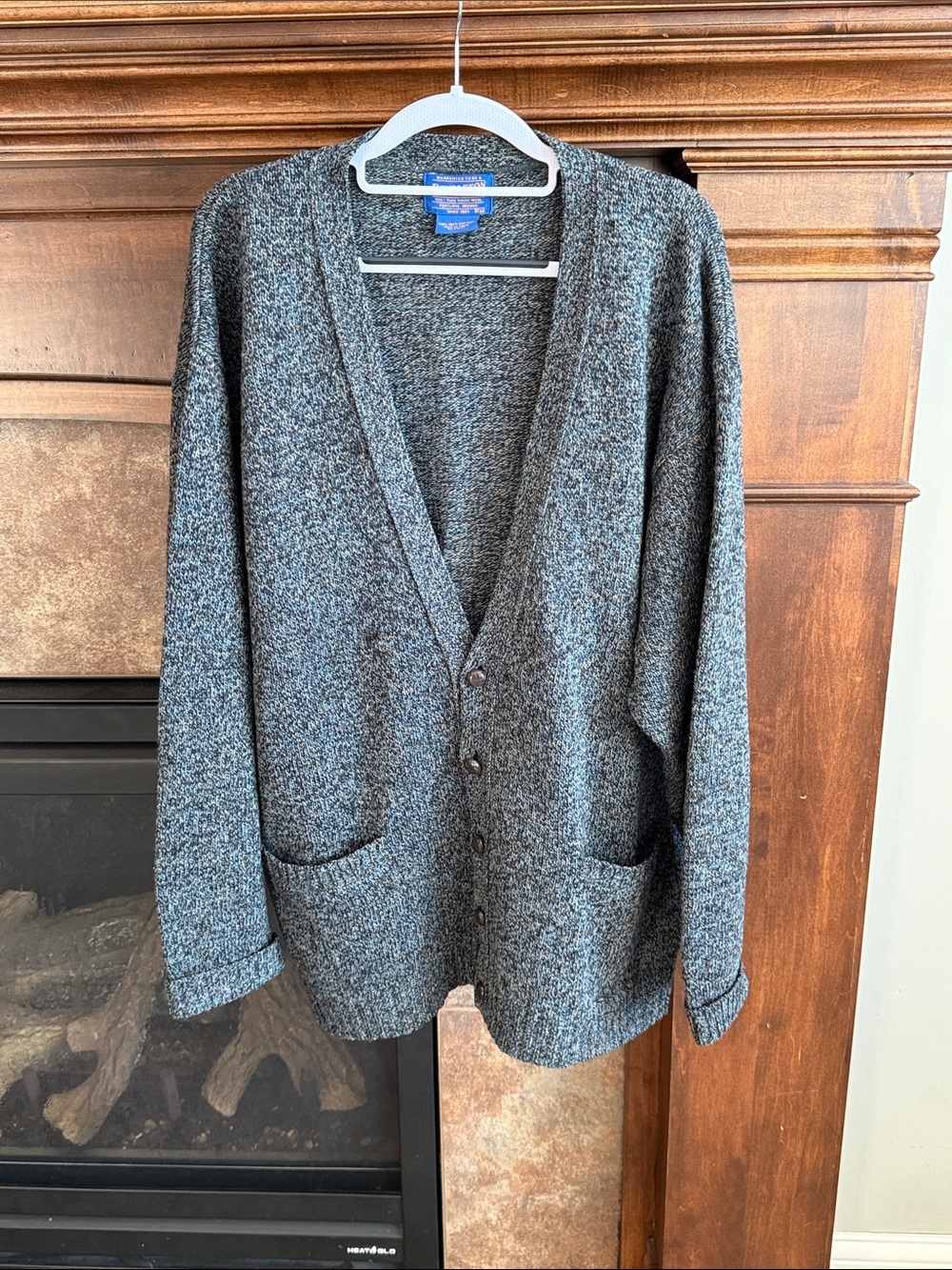 Pendleton XXL 100% Shetland Wool Cardigan Marled Gray Blue Grandpa Sweater
